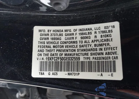 2016 Honda Civic Lx from USA, damaged, VIN 19XFC2F50GE032559